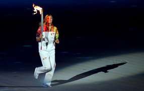 The Olympic flame at the stadium at the opening of the Olympic Games in Sochi