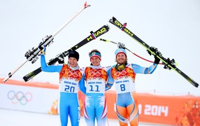 Winners of the competition in alpine skiing at the Olympics in Sochi