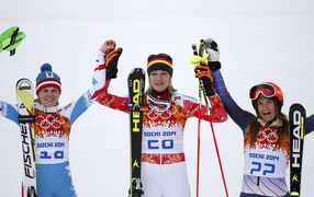 Winners of the competition in alpine skiing at the Women's Olympic Games in Sochi