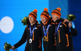 Winners of the competition in speed skating at the Olympic Games in Sochi