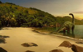	   Dinosaur standing in water