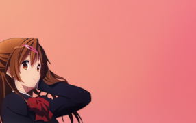 Anime girl Nibutani shreds, pink background