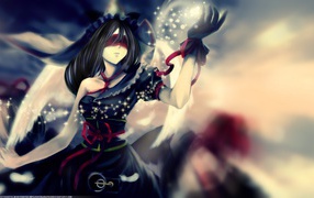 Девушка аниме в черном платье и маске