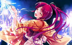 Anime girl with magic wand