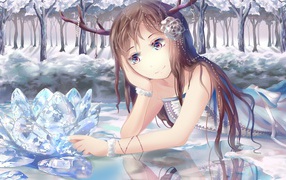 Fairy anime sad over crystal flower