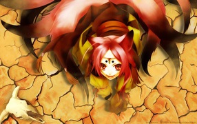 Девушка лиса на сухой земле, аниме