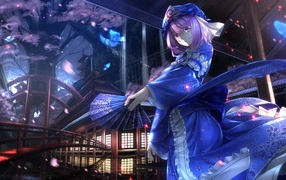 Девушка в голубом платье аниме Saigyouji Yuyuko