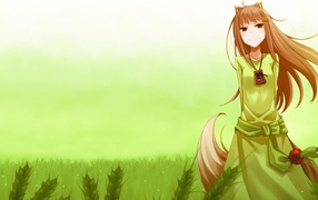 Девушка в зеленом платье из аниме Волчица и пряности