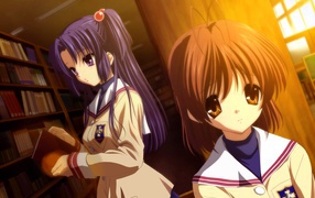 Girls in the library in the anime Klannad