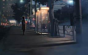 Одинокая девушка на улице в аниме Пять сантиметров в секунду