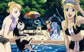 Relaxing by the pool in the anime Fullmetal Alchemist