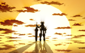 Робот на фоне заката в аниме Бесконечные небеса