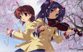 The duo play a musical instrument, anime Klannad