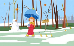 Девочка под зонтиком в аниме Нитидзё