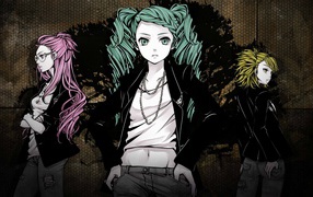 Три девушки аниме с волосами разного цвета