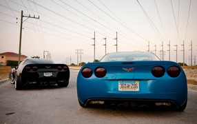 Черный и синий спортивные Chevrolet Corvette