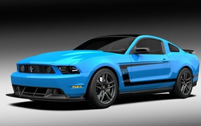Beautiful blue Ford Mustang on a gray background