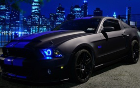Black neon Ford Mustang