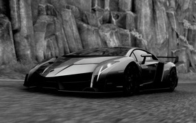 Black Lamborghini in a stone cliff