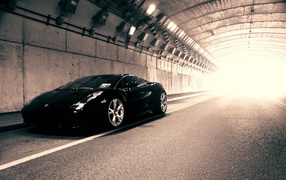 Black Lamborghini in the tunnel