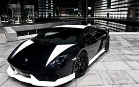 Black and white Lamborghini in the city