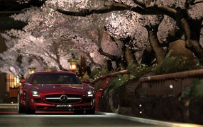 Red Mercedes Gran Turismo in the shade of cherry
