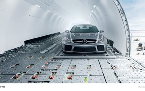 Silver Mercedes-Benz in the transport plane