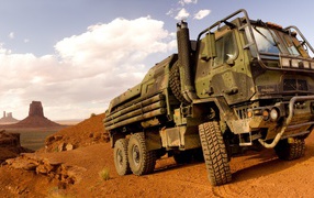 Military truck in the desert in the US