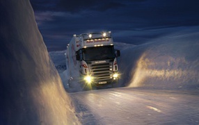 Truck on winter road