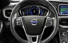 The steering wheel of a Volvo