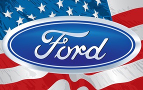 Ford logo on the background of the USA flag