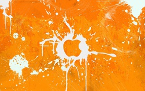 Логотип Apple Inc, всплески на оранжевом фоне