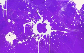 Логотип Apple Inc, всплески на фиолетовом фоне