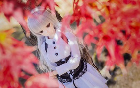 Doll among autumn leaves