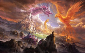 Сражение дракона и птицы Феникс
