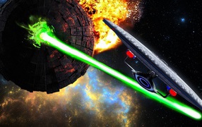 Blow green laser beam in space
