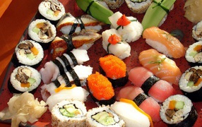 Several types of Japanese sushi dishes