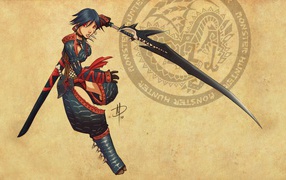 Черный меч в руке девушки, игра Monster Hunter