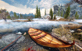 Лодка у реки в игре The Elder Scrolls V Skyrim