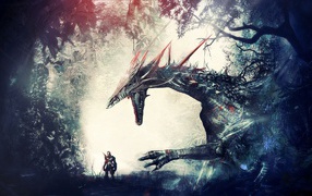 Dragon and warrior in the game Dragon Age Origins