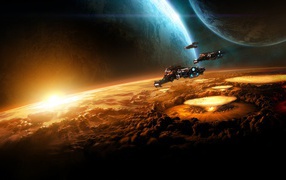 Drop bombs on the planet in the game Starcraft II