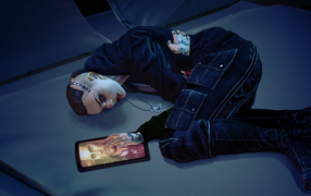 Girl with a tablet in the game Mass Effect 3