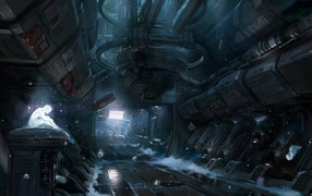Inside the space station in the game Halo 4