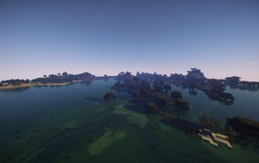 Island in the middle of the water in the game Minecraft