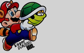 Марио несет в руках черепашку, Super Mario Bros