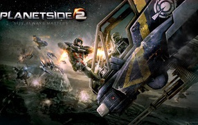 The battle in the game Planetside 2