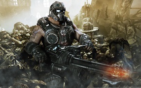 The battle with the enemies in the game Gears of War 3