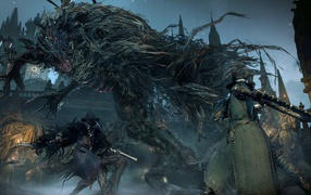 The battle with the monster in the game Bloodborne