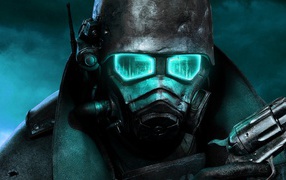 The hero of the game Fallout New Vegas in blue tones