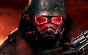 The hero of the game Fallout New Vegas in red tones